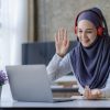 Muslim,Female,Student,In,Hijab,Studying,Online,With,Laptop,Asian